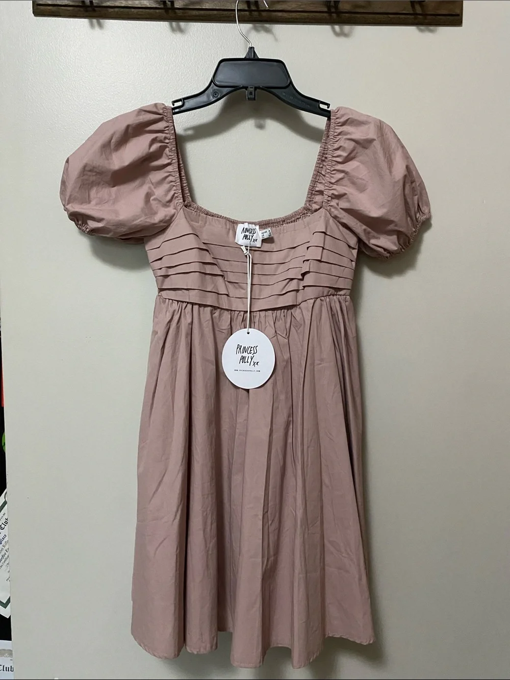 Princess Polly Dusty Pink Puff Sleeve Pleated Babydoll Dress - Picture 1 of 3